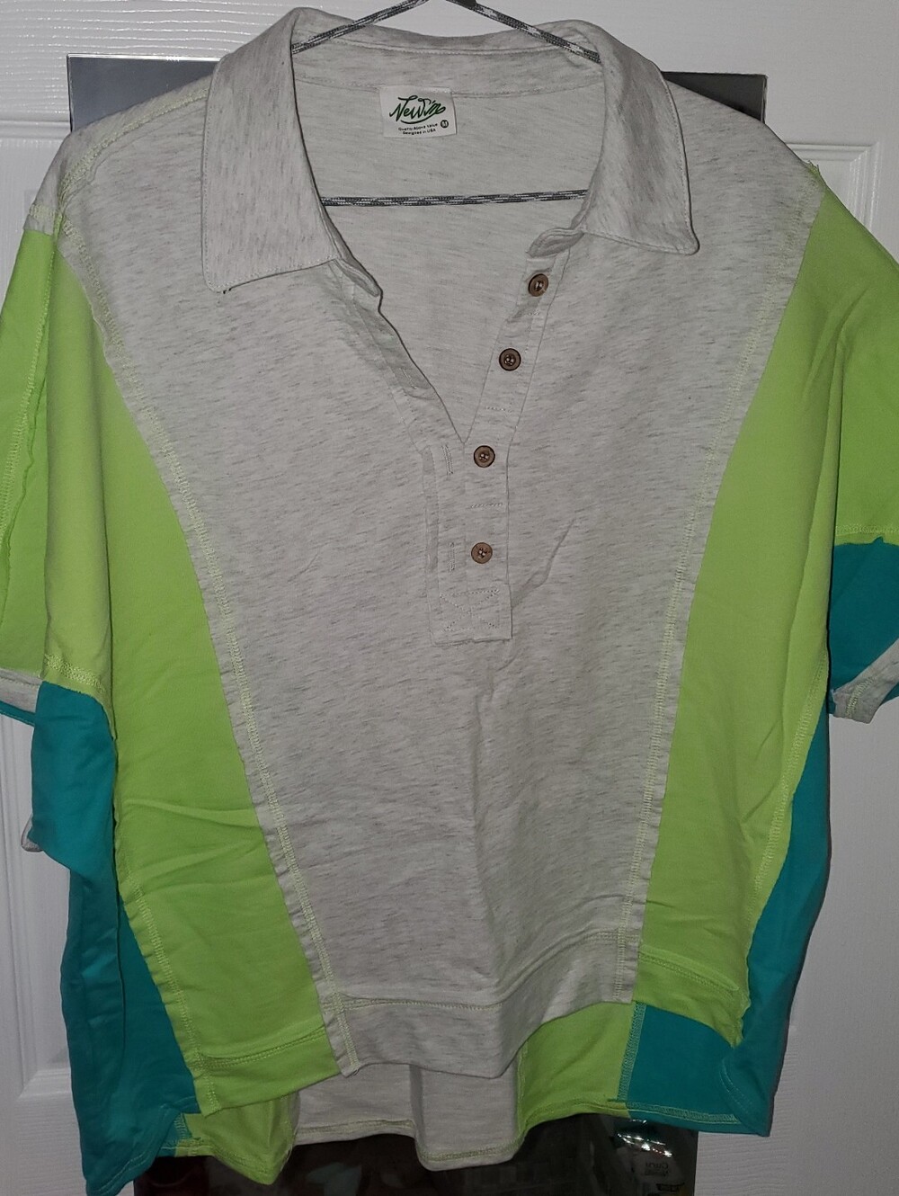 Very J Light Gray Polo with Lime Green & Teal Panels